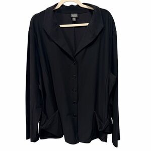 Eileen Fisher Black Stretch Viscose Button Front Jacket Blazer 2X – Plus Size